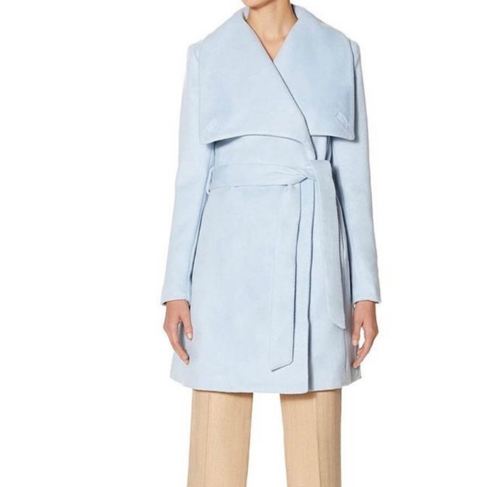Drape Collar Wrap Coat Light Blue Belted Wool Blend Coat Scandal  Size L